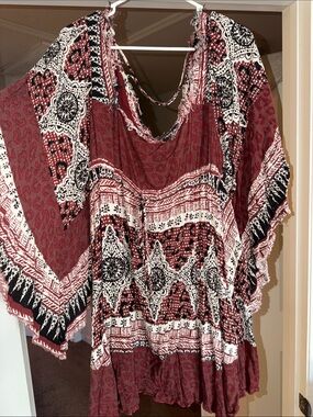 Free People Burgundy, Black and White Boho Tunic